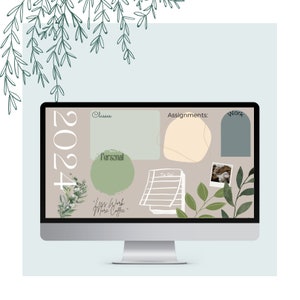 Desktop wallpaper organizer, aesthetic organizational desktop downloadable, college desktop background, Macbook wallpaper, neutral colors