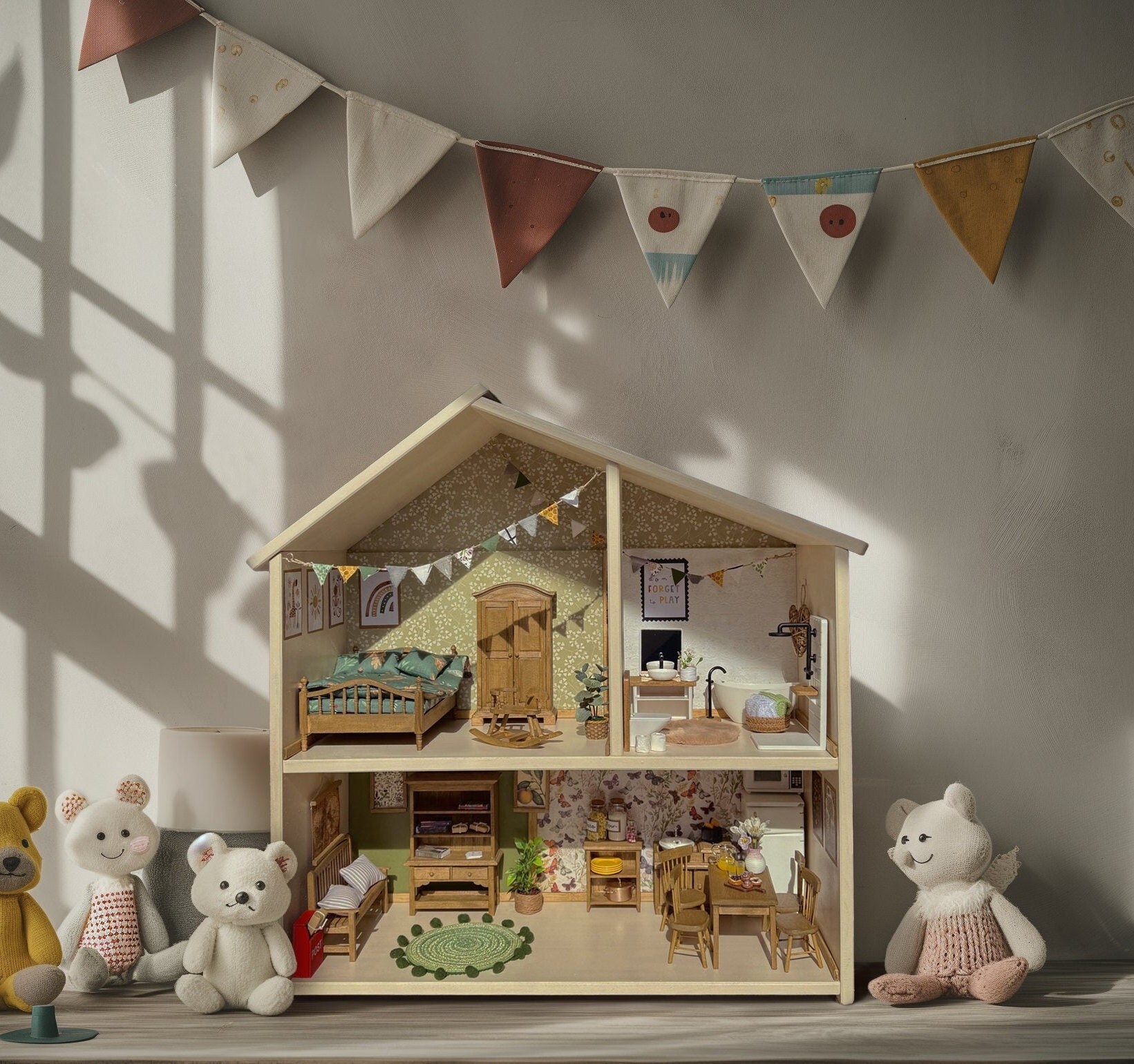 Scandi-style Wooden Dollhouse With Furniture and Accessories 2 1:12 ...
