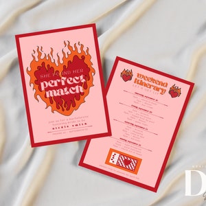 Bachelorette Party Invitation + Itinerary | She Found Her Perfect Match | Match Made in Heaven | Editable