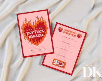 Bachelorette Party Invitation + Itinerary | She Found Her Perfect Match | Match Made in Heaven | Editable