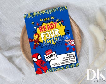 Superhero Birthday Party Invitation | Ready Four Action | Editable
