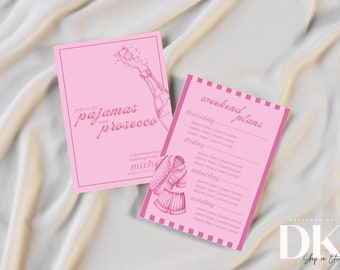 Bachelorette Party Invitation + Itinerary | Pajamas / PJ's and Prosecco | Bridal Shower | Editable