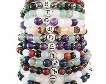 Healing Crystal Zodiac Charm Bracelet- Zodiac Bracelet- Horoscope Bracelet- Astrology Jewelry- Astrology Gifts- Zodiac Sign Bracelet