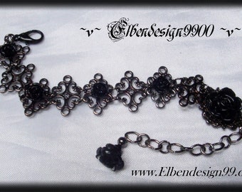 Bracelet black rose Gothic Steampunk Renaissance Victorian bracelet dark bridal jewelry