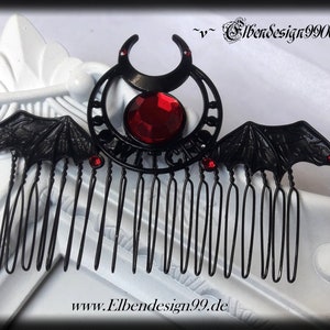 Hair accessory Wicca black dark red Gothic Steampunk pagan bat wings hair comb UNIQUE moon phases rhinestone moon witch