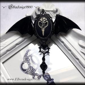 Hair accessories Wicca black bird skull Gothic Steampunk pagan bat wings hair clip barette cameo rhinestone moon witch