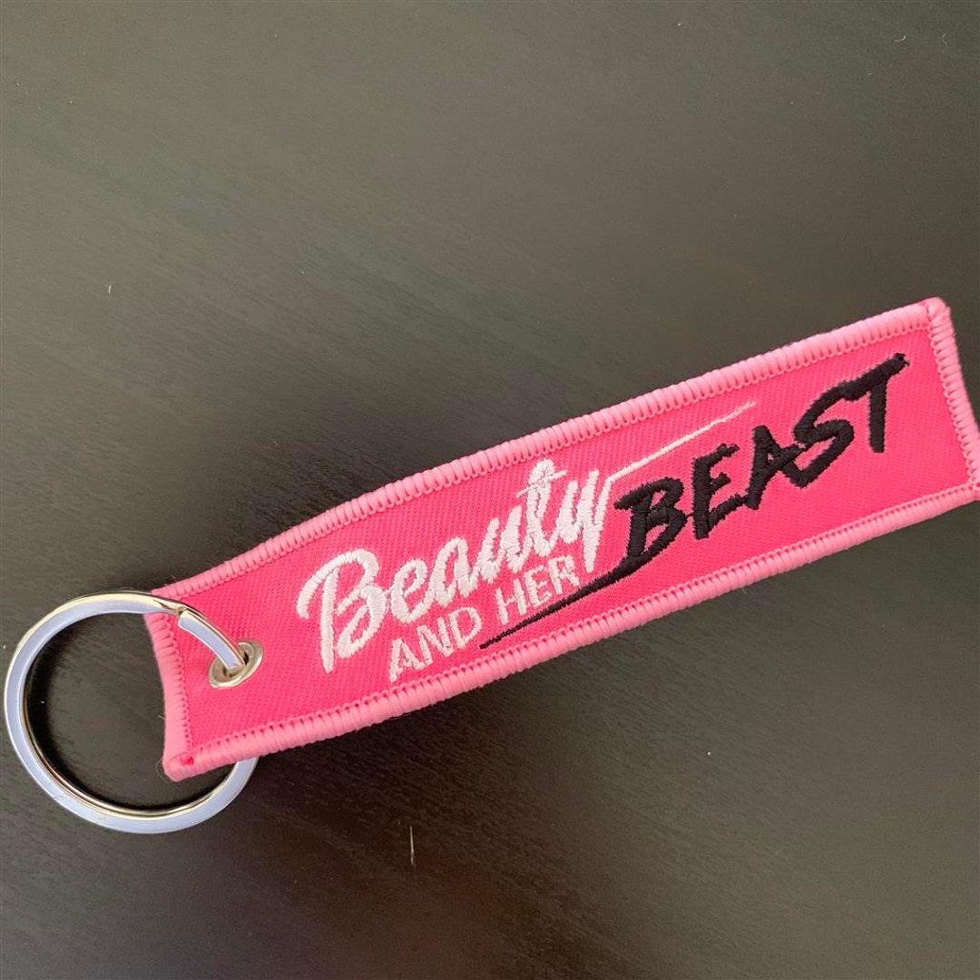 Beauty and Her Beast Embroidered Fabric Key Tag Keychain for Him for ...