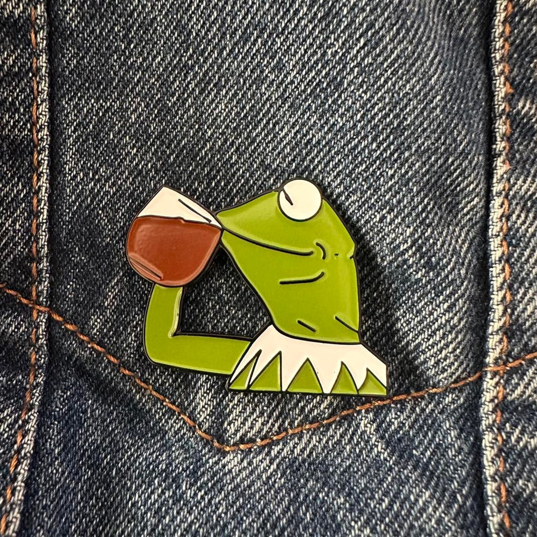 Kermit Drinking Tea Pin Soft Enamel Frog Meme Pin Cute Enamel Pin Set
