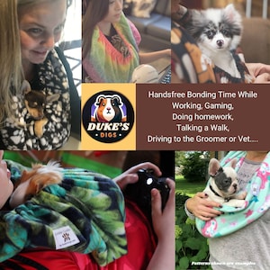 The Critter Cuddler Cat Sling, Chihuahua Carrier, Handsfree Bonding Pouch is great for spending quality time with yuour pets while working from home on your computer, gaming, doing homework, talking a walk or driving to the vet or groomer.Handmade US
