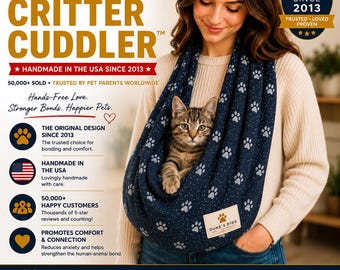 Critter Cuddler™ Small Animal Bonding Sling Pet Carrier | Handsfree | Handmade in USA | Cats, Dogs...