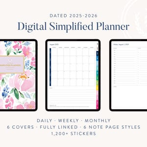 2025-2026 Digital Simplified Planner, Goodnotes Planner, Daily Planner, Weekly Planner, Monthly Planner, iPad Planner
