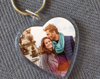 Photo Personalised Customised Love Heart Key Ring Tag Any Image Keychain #07