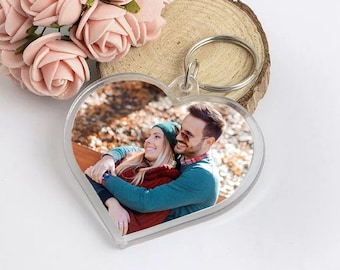Photo Personalised Customised Love Heart Key Ring Tag Any Image Keychain #10