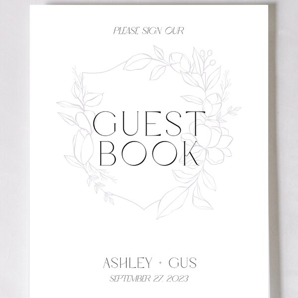 Wedding Guest Book Sign | FLORAL CREST Design | 8"x10" Editable Instant Download | DIY Printable | Elegant Timeless Design Serif Font