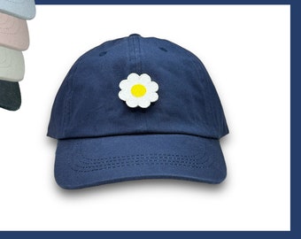 Daddy Cap mit gestickter Blume als Patch | Unisex Baseballmütze mit Stickerei | Gänseblümchen, Daisy, Urlaub, Sommer, Accessoire, Kappe