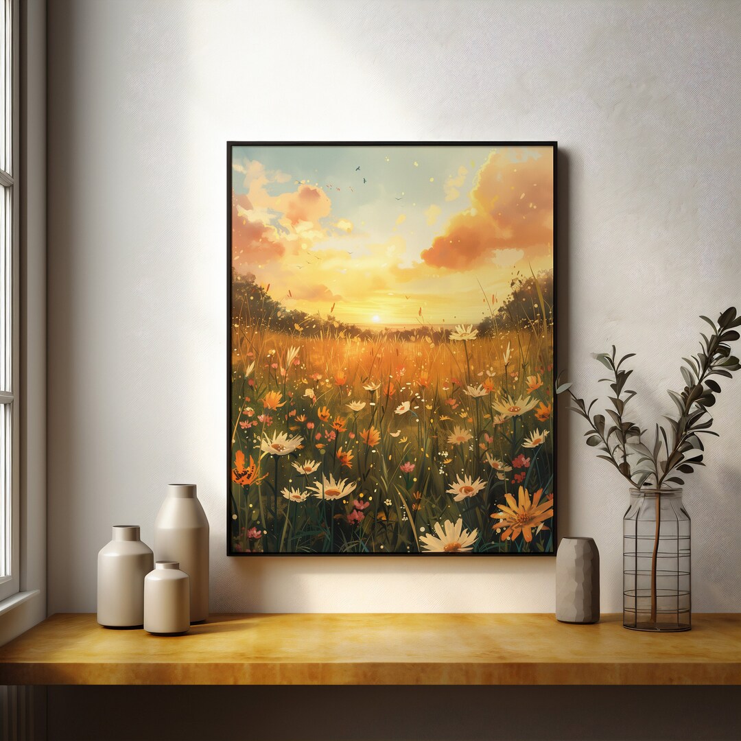 Golden Meadow Sunset Art Print Printable Wall Art, Modern Home Décor ...