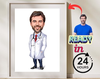 Retrato de dibujos animados de cirujano personalizado, retrato de cirujano, regalo para cirujano masculino, caricatura de cirujano de foto, regalo de cirujano
