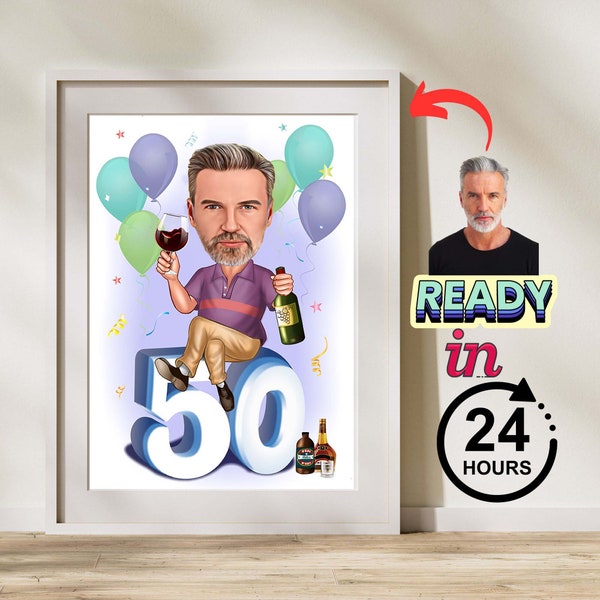 Caricatura da foto, Idea regalo di compleanno, regalo per l'80° compleanno, regalo per il 70° compleanno, regalo per il 60° compleanno, regalo per il 50° compleanno, regalo per il 40° compleanno