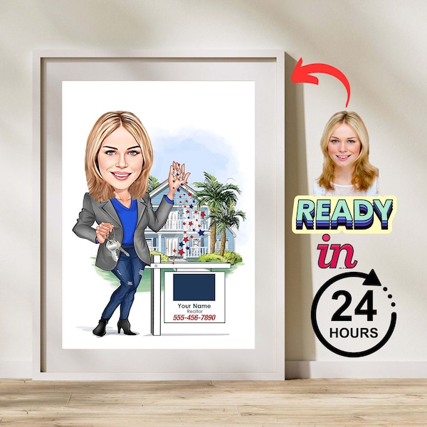 Custom Realtor Cartoon Portrait, Realtor Caricature, Realtor Gift,Real Estate Cartoon,Realtor Portrait,Realtor Caricature from Photo