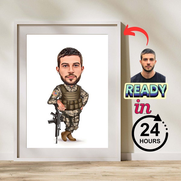 Military Gift, Custom Cartoon Soldier Portrait, Veteran Gift, Personalized Gifts for Army Soldier Military Seniority, Funny Army Gifts ideas