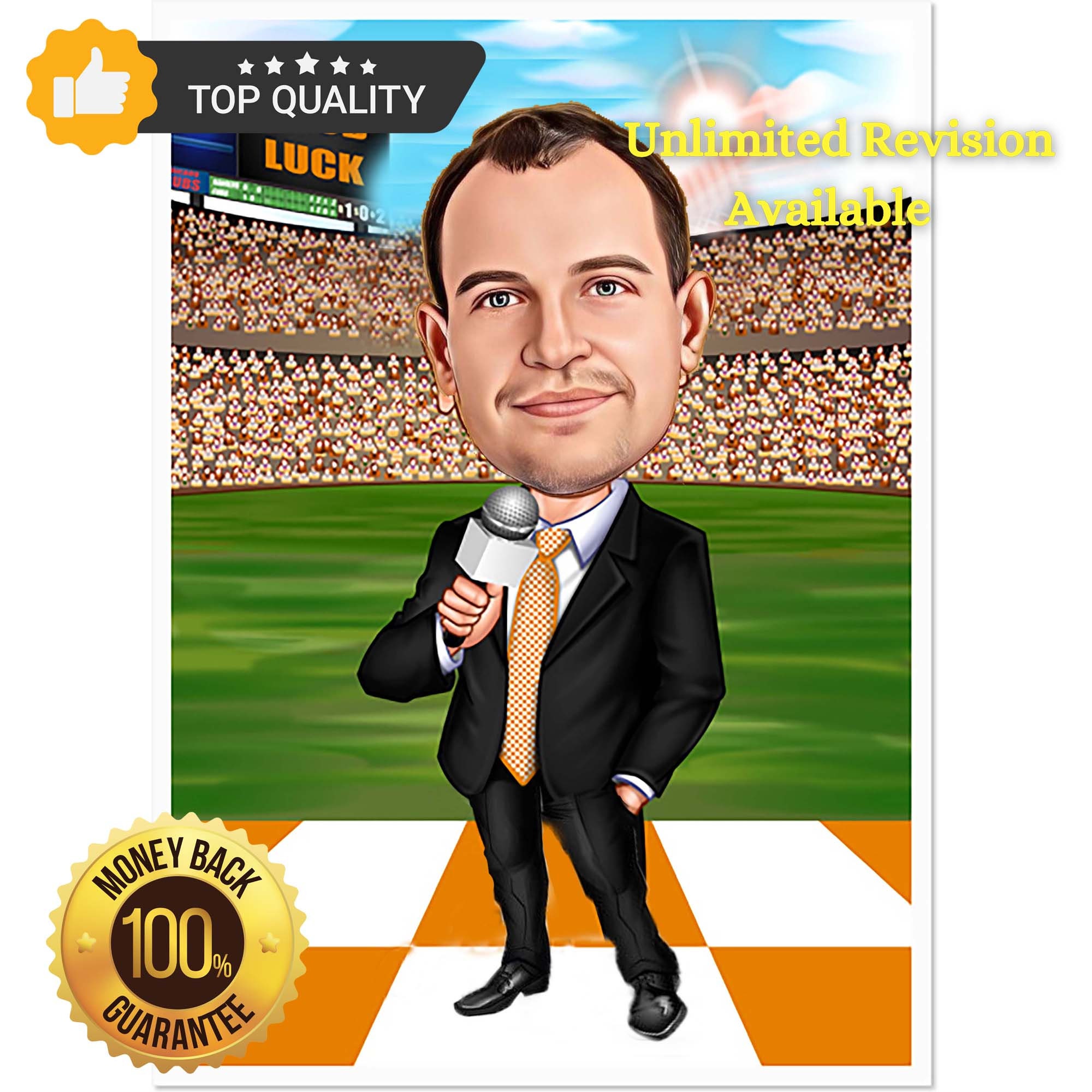 Custom Sports Anchor Caricature Personalized Sportscaster Cartoon