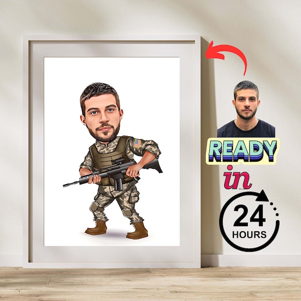 Personalized Soldier Cartoon Custom Caricature Digital Military Portrait Homecoming Gift Veteran Gift Army Gift Military Gift SeniorityGift