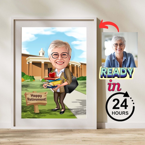 Custom Teacher Retirement, Portrait Retirement Caricature,Retirement Gift,Retirement Cartoon,Retirement Present,Happy Retirement Cartoon