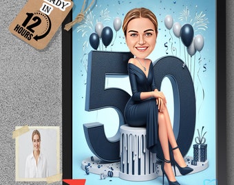 Personalisierte Karikatur zum 50. Geburtstag von Fotos, alles Gute zum Geburtstag Cartoon Portrait Geschenk, alles Gute zum Geburtstag, Karikatur vom Foto