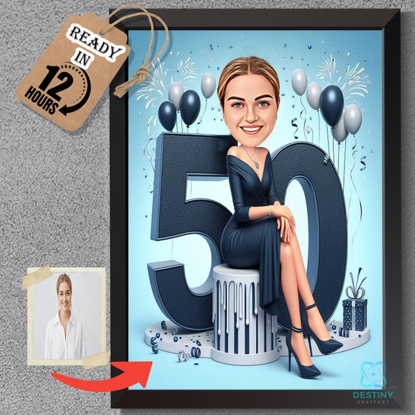 Personalisierte Karikatur zum 50. Geburtstag von Fotos, alles Gute zum Geburtstag Cartoon Portrait Geschenk, alles Gute zum Geburtstag, Karikatur vom Foto