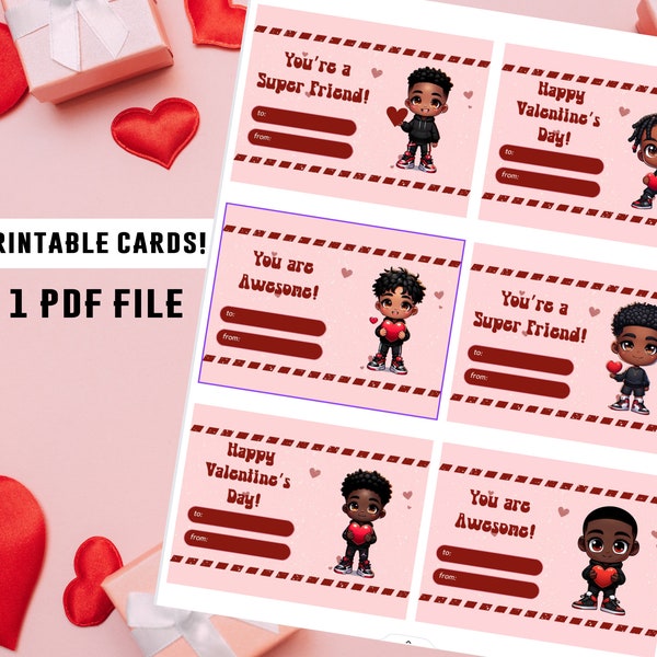 African American Kids Valentines Cards / Black Boy Printable Valentine's Day Card / Black Kids Valentines