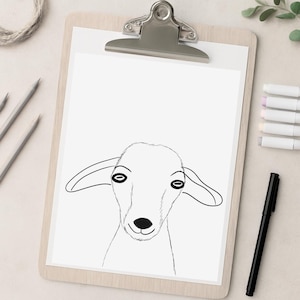 Goat Coloring Page – Hand-Drawn Farm Animal Printable for Kids | 8.5x11&quot; PNG | Instant Download | Nursery Art Activity