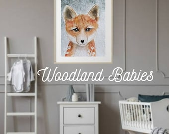 Neutral Fox Nursery Art: Woodland Baby Animal Print (Digital Download)