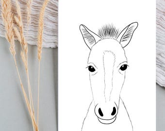 Horse Coloring Page: Hand-Drawn Farm Animal Art (PNG Digital Download)