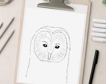 Owl Coloring Page: Hand-Drawn Woodland Animal Art (PNG Digital Download 8.5x11in