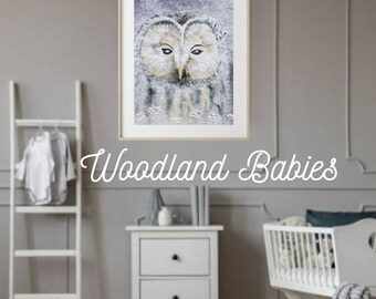 Neutrale uil kinderkamerkunst: rustieke bosrijke dierenprint (digitale download)