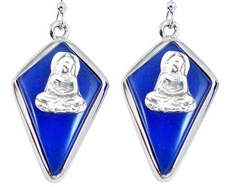 Pendientes de Buda de calcedonia azul