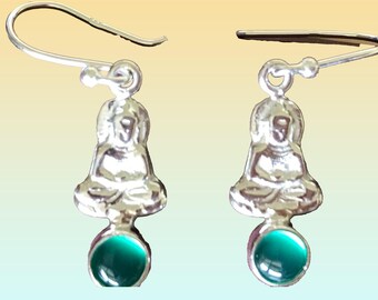 Pendientes de Buda de calcedonia verde