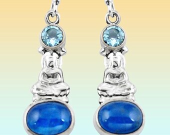 Pendientes de Buda de apatita azul y topacio azul