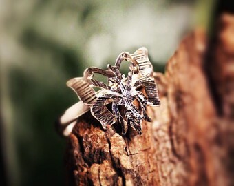 Anillo de mariposa, anillo ajustable, plata de ley