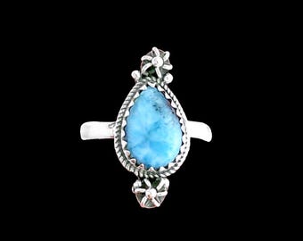 Anillo étnico bohemio de larimar