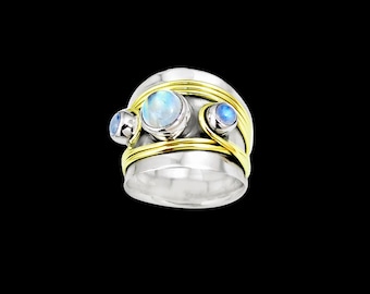 Anillo giratorio de piedra lunar arcoíris