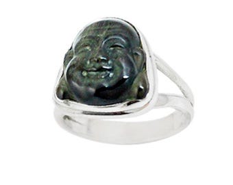 Anillo de Buda sonriente de ónix negro