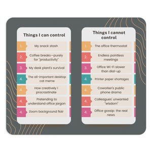 Things I Can Control Funny Mouse Pad | Office Mental Health Desk Mat | Mental Health Desk Decor | Mental Health Awareness | Cute Mouse Pad