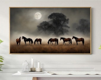 Horses in the Night - Samsung Frame TV, Printable, Wallpaper Background