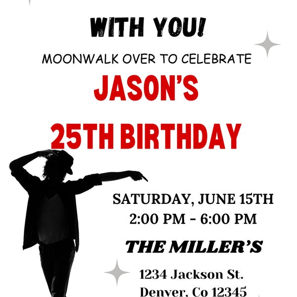 Michael Jackson party, digital, Michael Jackson invitation, digital invite, Michael Jackson birthday decor, canvas invitation, Michael party