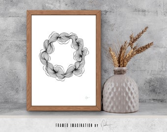 Minimalist, Modern, Abstract Line Art Print - Wall Art Poster Printable - Digital download - Black and White - Doodle Dot Ring