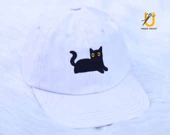 Embroidered Black Cat Caps, Cute Cat Monogram Hat, Summer Couple Matching Hats, Low Profile Cotton Caps, Adjustable Easyfit Snapback Hats