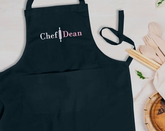 Custom Embroidered Name Chef Apron, Personalized Kitchen Aprons, Adjustable Easy Fit Unisex Pocket Aprons, Cooking Aprons, Gift for Bakers