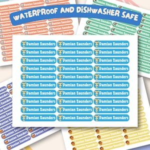 36 etiquetas impermeables para guarderías, etiquetas con nombres, etiquetas para biberones, etiquetas para útiles escolares, etiquetas para campamentos de verano, impermeables y aptas para lavavajillas