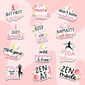 Yoga sticker pack, yoga stickers pack, planner sticker, water bottle sticker, laptop sticker, namaste sticker, stickers for water bottle